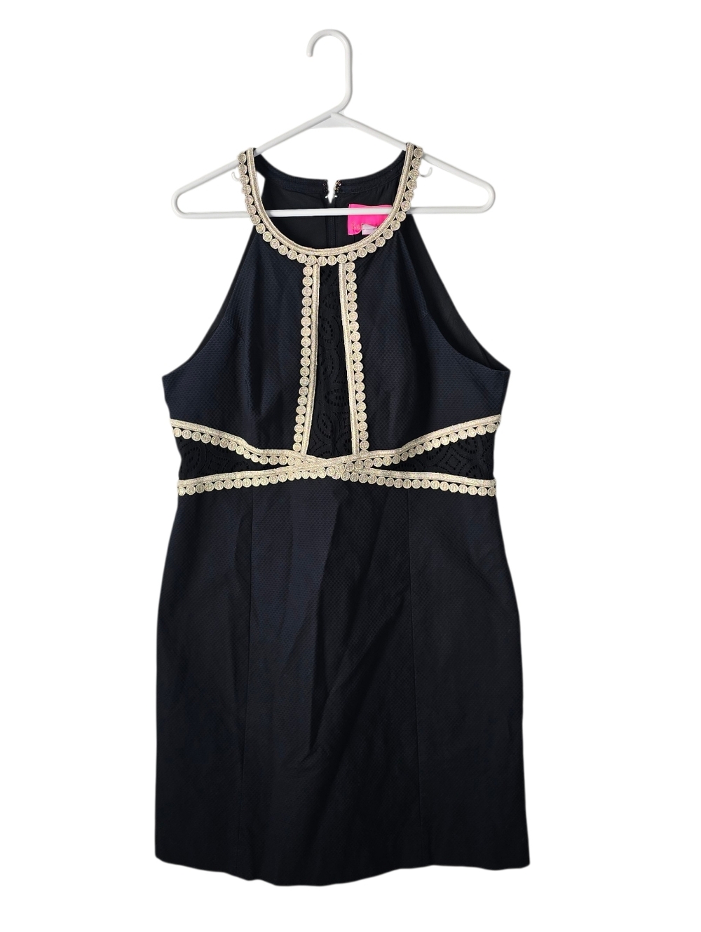 Lilly Pulitzer Layne Stretch Shift Dress Onyx Black & Gold Metallic Lace 16 - Picture 2 of 15